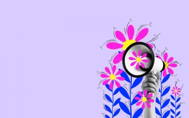 Illustration haut-parleur tenue par des fleurs